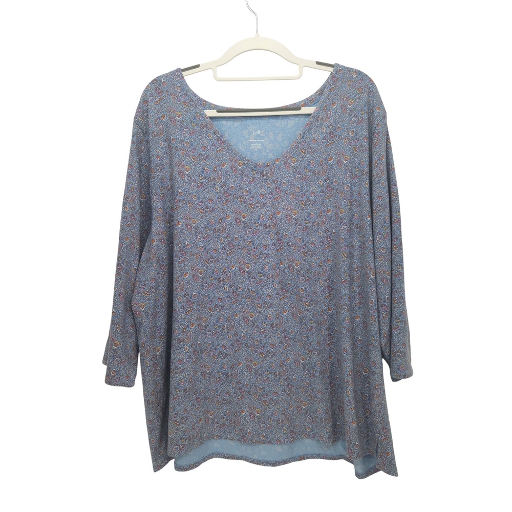 J. Jill Forward Seam Tee Blue Floral Paisley V-Neck Tunic Plus Women's  3X